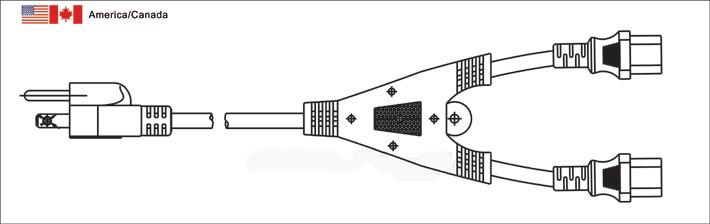 Y型分支器NEMA5-15P插头/2个IEC 60320 C13电脑品字尾