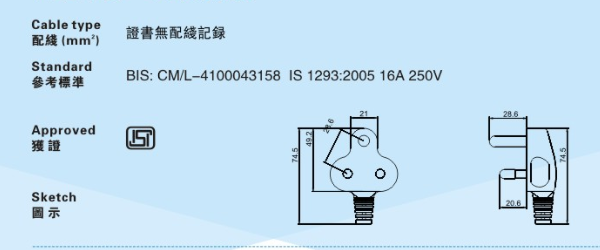 印度三芯16A 250V插头图纸