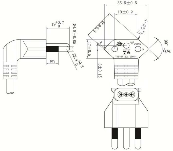 巴西NBR 14136三芯20A插头图纸