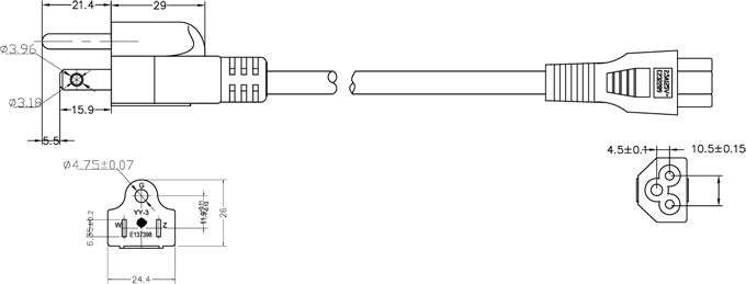 NEMA5-15P UL/CSA认证配IEC 60320 C5梅花尾专用笔记本电源线