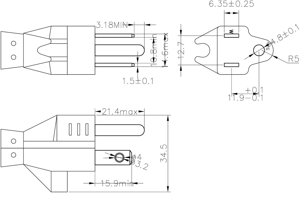 三芯NEMA5-15P带扣电源线插头