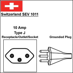 瑞士 SEV 1011 3芯10A电源线
