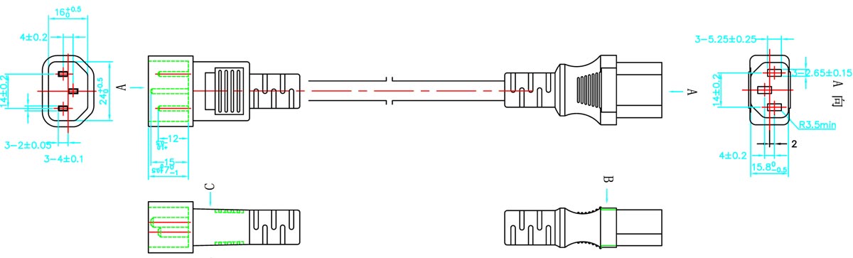 IEC 60320 C13配IEC 60320 C14澳大利亚电源线